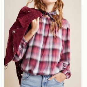 NWT Anthropologie Cloth & Stone Plaid Blouse